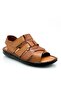 Sermoda Genuine Real Leather Velcro Men's Sandals Cross Tan - 3