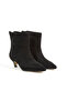 Black Suede Faux Leather Stitching Detailed Pointed Toe Thin Heeled Stylish Comfortable Women's Boots Trend