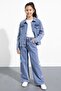 Blue Floral Print Buttoned Jacket and Pants Girls' Jean Set 23485