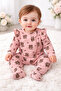 Baby Girl Ayocık Patterned Rose Cotton Zipper Newborn Romper