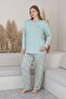 Plus Size Women's Pajama Set - Water Green Floral Pattern Long Sleeve Stretch Fabric Viscose - 4