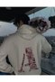 Kiss Design Letter Printed Oversized Hooded White Color Sweatshirt