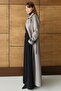 Removable Hooded Leather Paneled Gabardine Suede Look Overcoat Gray 6806 - 6