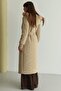 Long Quilted Coat with Removable Hood and Fur Zipper Beige 6802 - 6