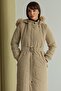 Long Quilted Coat with Removable Hood and Fur Zipper Beige 6802 - 3