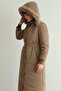 Long Quilted Coat with Removable Hood and Fur Zipper S.Brown 6802 - 5