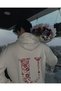 Kiss Design Letter Printed Oversized Hooded White Color Sweatshirt