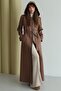 Removable Hooded Leather Paneled Gabardine Suede Look Overcoat A.Brown 6806 - 2