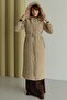Long Quilted Coat with Removable Hood and Fur Zipper Beige 6802 - 2