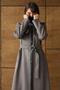 Removable Hooded Leather Paneled Gabardine Suede Look Overcoat Gray 6806 - 5
