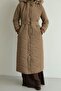 Long Quilted Coat with Removable Hood and Fur Zipper S.Brown 6802 - 4