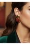 Gold Burgundy Color Brass Oval Vintage Women Earrings Jewelry
