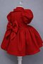 Special Design Red Pearl Button and Bow Accessories Short Balloon Sleeve Girls Evening Dress - 2