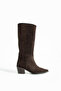 Elera Brown Suede Genuine Leather Heeled Boots