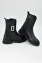 Women's Buckle Zippered Thick Sole Boots – Black Genuine Leather - 5