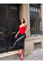 Midi Length Black Leather Skirt - 3