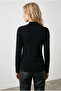 Women's Black Half Turtleneck Long Sleeve Body-Hugging Stretchy Cotton Blouse - 3