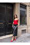 Midi Length Black Leather Skirt