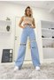 Lina 90's Stretch Fabric Ripped Loose Women's Light Blue Super High Waist Wide Leg Denim Jeans - 3