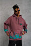    Men's Three Thread Cotton Flame Printed Hooded Sweatshirt - Dusty Rose - 3
