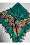 Mardin Calligraphy Green Background Floral Pattern Sequin Headscarf – Daily and Dowry Writing - 3