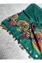 Mardin Calligraphy Green Background Floral Pattern Sequin Headscarf – Daily and Dowry Writing - 4