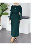 Pleated Long Knitwear Hijab Dress with Cape Detail - 2