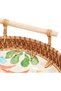 Handmade Round Rattan Serving Tray Set of 3 with Wood Handles & Mother of Pearl Inlay - 7