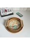 Handmade Round Rattan Serving Tray Set of 3 with Wood Handles & Mother of Pearl Inlay - 5