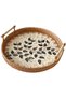 Handmade Round Rattan Serving Tray Set of 3 with Wood Handles & Mother of Pearl Inlay - 5
