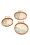 Handmade Round Rattan Serving Tray Set of 3 with Wood Handles & Mother of Pearl Inlay - 2