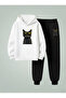 Unisex Children (Hooded) Sweatshirt - Tracksuit Set Black Cat Ba Printed Threaded Ribbed