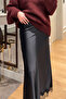 Lace Detail Elastic Waist Satin Skirt - Black - 3