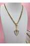 Gold Color Chain Necklace with Zircon Stone Detailed Shield and Star Figures - 3