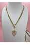 Gold Color Chain Necklace with Zircon Stone Detailed Shield and Star Figures - 2