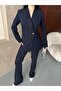 Women's One Button Double-Breasted Blazer Jacket and Straight Leg Pants Suit - 7