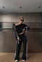 Women's Bow-Detail Black Boat Neck Cropped Sweatpants Set - 2