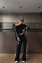 Women's Bow-Detail Black Boat Neck Cropped Sweatpants Set