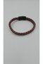 Faux Leather Brown Magnetic Snap Men's Braided Bracelet - 4