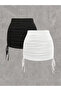 Women's Gathered Black-White 2-Piece Mini Skirt - 2