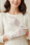 Feathered Sheer Bridal Gloves - Modern Wedding and Bridal Gloves with Pearl Bow Embellishment - 5