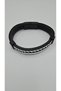 Faux Leather Silver Color Beaded Stone Magnetic Snap Men's Bracelet