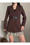 Women's Leather Belt Detailed Blazer Jacket - 7