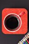 4Pcs Red Color Sand Pattern Wooden Turkish Coffee Cup Tea Mug Home Office Coaster Underpad - 2
