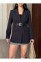 Women's Leather Belt Detailed Blazer Jacket - 7