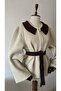 Women's Teddy Fabric Suede Collar Detailed Belted Jacket - 5