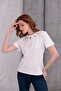 Women's White T-Shirt Women's Stone-Beaded Blouse - 4