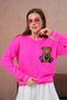 Women's Crew Neck Stripe Detail Embroidered Knitwear Sweater 10519 - 7