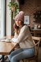 Women's Pink Fleece Inside Hat Pom Pom Beanie 8331 - 2