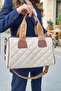 Women's Cream Kaptione Patterned Cylinder Model Long Cross Strap Hand & Shoulder Bag (31X22 cm) - 3